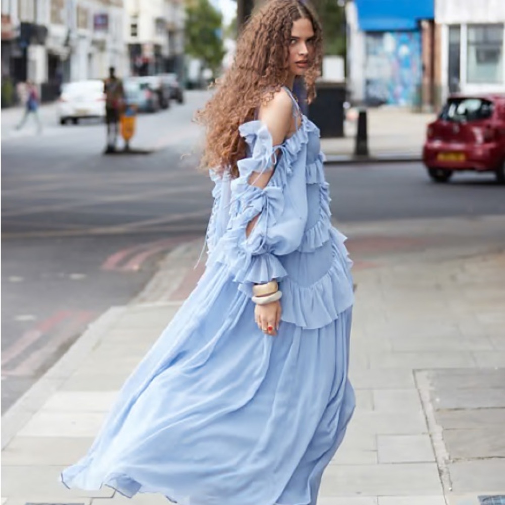 ASOS Light Blue Ruffle Long Sleeve Dress - Picture 3 of 7
